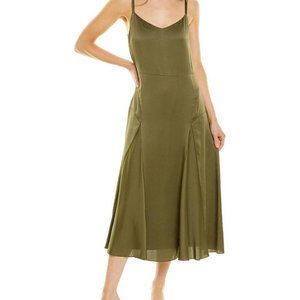 NWT Vince Satin Paneled V-neck Slip Dress in Green